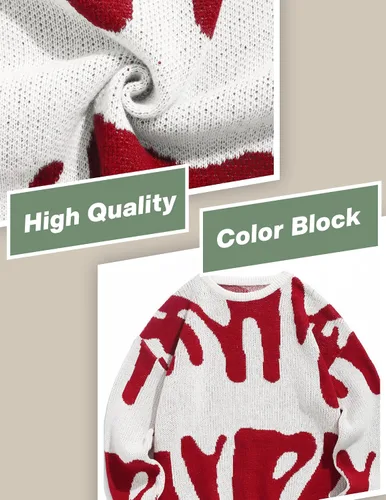 Vista 76 de ZAFUL Y2K - Suéter casual con estampado de llama estética para hombre, suéter de punto holgado, manga larga, cuello redondo