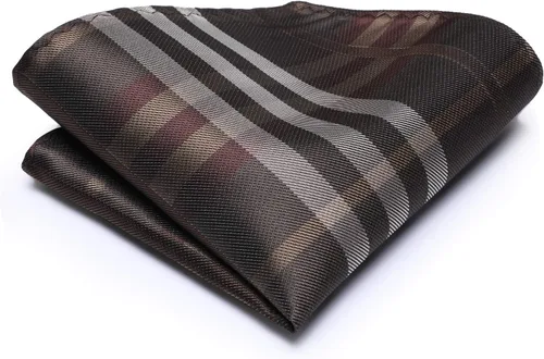 Vista 337 de Hi-Tie Corbata clásica de cachemira para hombre con pañuelo y gemelos a cuadros