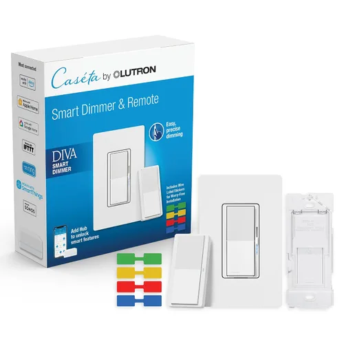 Vista 20 de Lutron - Interruptor inteligente Diva con regulador de intensidad de iluminación inteligente Caséta para bombillas LED, Alexa, Apple Homekit, Google