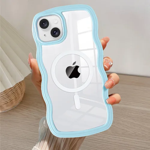 Vista 76 de QLTYPRI Funda magnética para iPhone 11 compatible con Magsafe, bonita funda transparente con marco de onda rizada para niñas y mujeres, parachoques