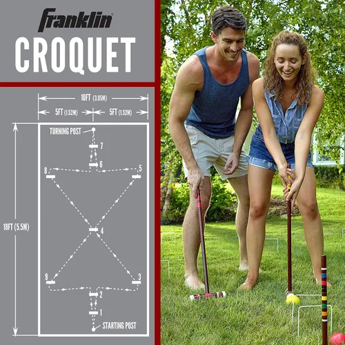 Vista 4 de Franklin Sports Juegos de croquet portátiles para patio trasero – Juegos completos de croquet para 4 + 6 jugadores con mazos, bolas de croquet +