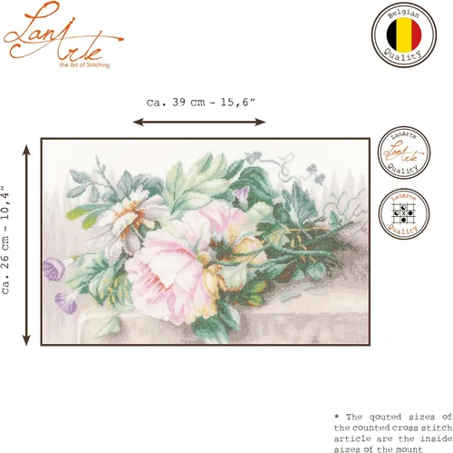 Vista 2 de Vervaco Lanarte Still Life with Peonies on Linen Counted Cross Stitch K, 15.5" x 10.25