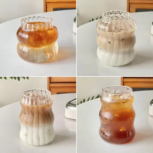 Vista 2 de Ochine Vasos acanalados para beber – Vasos de vidrio para vino, café, cócteles, expreso, té helado, agua, bebidas, jugo y cerveza