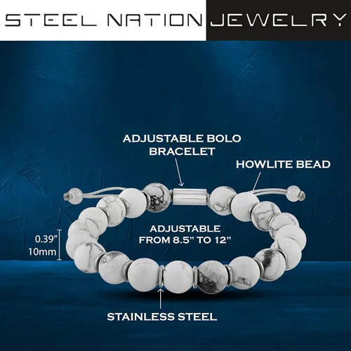 Vista 3 de STEEL NATION JEWELRY Pulseras de cuentas Bolo de acero inoxidable para hombre, ajustables, hipoalergénicas, a elección de estilos y tamaños