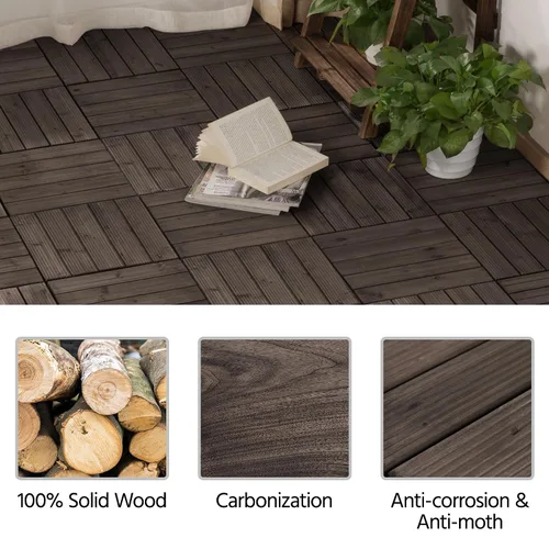 Vista 4 de Yaheetech 44 baldosas de madera de 12 x 12 pulgadas entrelazadas para patio, jardín, balcón, revestimiento de suelo al aire libre para camino junto