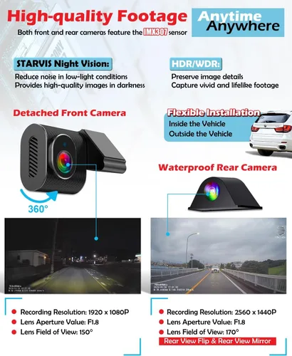 Vista 4 de NikoMaku Cámara de espejo retrovisor original real con lente frontal separada, cámara de tablero de espejo de 10 pulgadas, pantalla táctil completa
