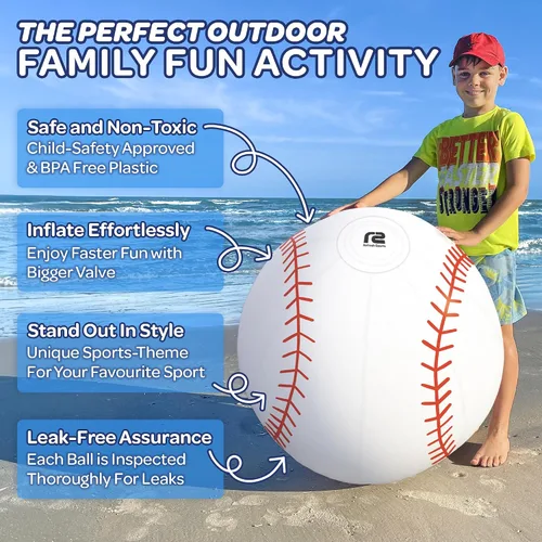 Vista 4 de 27-Inch Large Beach Ball - New 8-Panel Design for Durability and Ultra Round Shape - Best Big Beach Ball For Kids & Adults - 3X Thickness