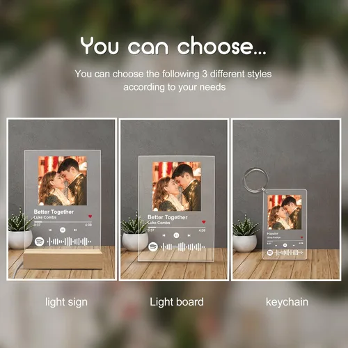 Vista 6 de Canción acrílica personalizada con foto, placa de música transparente personalizada, cubierta de álbum de fotos personalizada, luz nocturna
