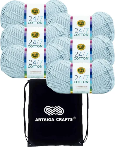 Vista 32 de Lion Brand 24/7 Algodón Blanco 761-100 (6-Carrillos - Mismo Lote de Tinta) Hila Gruesa Media #4 de Algodón para Crochet y Tejido con Bolsa