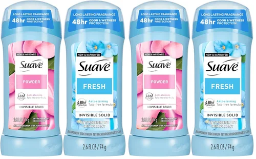Vista 10 de Suave Desodorante antitranspirante para mujer, variedad fresca y en polvo, paquete de 2 unidades, barras sólidas invisibles antimanchas, sin talco