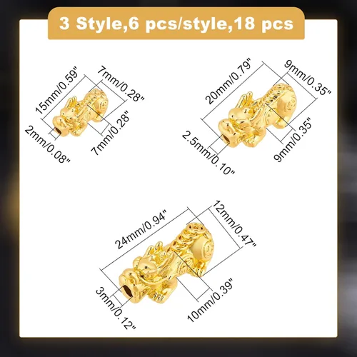 Vista 2 de BENECREAT 18 cuentas espaciadoras chapadas en oro de 24 quilates, 3D de metal chino Fengshui cuentas de la suerte para collares, pulseras, llaveros