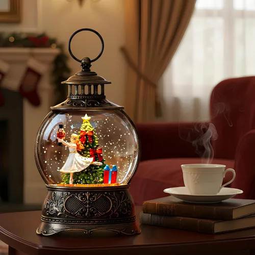 Vista 9 de Linterna de globo de nieve de Navidad con Clara y la Suite Cascanueces, escena operada por batería o USB, luz musical, decoración festiva iluminada
