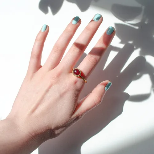 Vista 5 de Oval Birthstone Ring Bezel Set in Vermeil Gold, Sterling Silver, or Rose Gold, Stacking Birthstone Ring [rOMB]