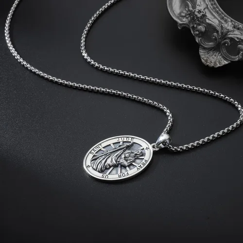 Vista 2 de Collar de plata de ley 925amuleto con medalla de San Valentín, regalos de Navidad para hombres y mujeres
