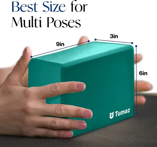 Vista 4 de Tumaz Non-Slip Yoga Blocks 2-Pack - High Density/Lightweight EVA Foam & Natural Cork for Stability, Premium Set with E-Book Included