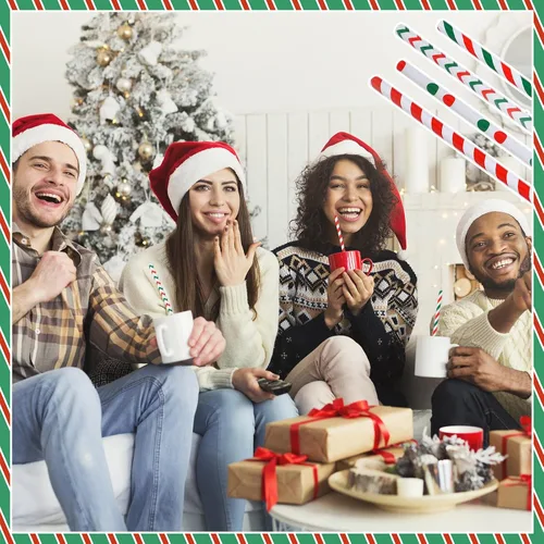 Vista 2 de Uiifan 48 popotes de Navidad de plástico para beber Navidad de 9 pulgadas, 4 estilos, popotes reutilizables para vacaciones, cumpleaños, bodas