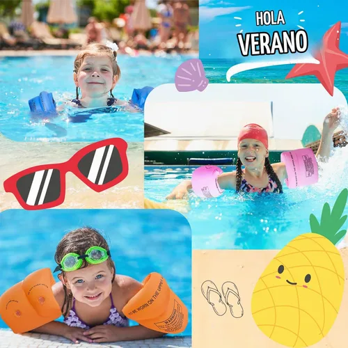 Vista 2 de Inflatable Arm Floaties for Kids, Blow up Arm Bands, Children Swimm Rings