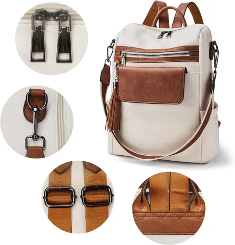 Vista 5 de Mochila de cuero para mujer bolso de hombro convertible de moda para mujer, impermeable, antirrobo con pulsera, M