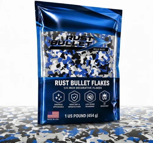 Vista 17 de RUST BULLET Copos de color decorativos – marrón otoñal – Personaliza pisos de concreto con 1 libra de chips de vinilo duraderos y resistentes a