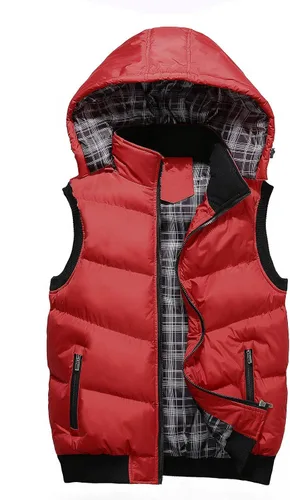 Vista 38 de WENKOMG1 Chaleco con capucha con doble cremallera para hombre, abrigo de color sólido, abrigo cálido y grueso, sin mangas, chaqueta suelta