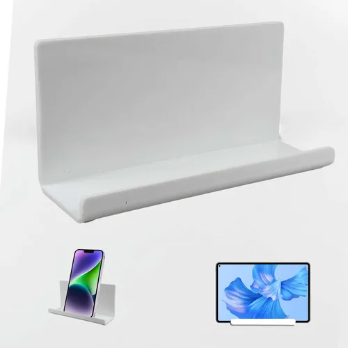 Vista 8 de Soporte de Teléfono con Tableta Adhesiva Montado en Pared, Estantes Flotantes de Acrílico, Soporte de Pared para eReader y Smartphone