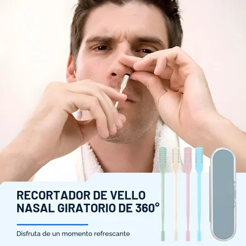 Vista 4 de AprYew Cortador de pelo nasal 2 en 1, recortador de vello nasal para hombres y mujeres, herramienta de extracción manual portátil de 360° con Beige