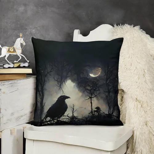 Vista 3 de Funda de almohada gótica de cuervo, pájaros negros, cuervo, alas oscuras, diseño de suspenso, fundas de almohada para sofá, sala de estar