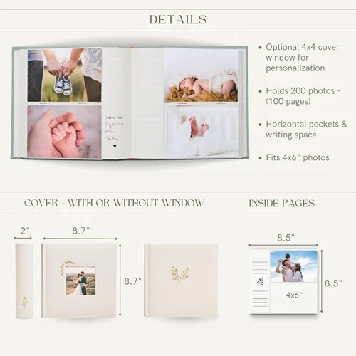 Vista 2 de Elegante álbum de fotos de lino, 200 bolsillos sin ácidos para fotos de 4 x 6 pulgadas, perfecto para bodas y regalos