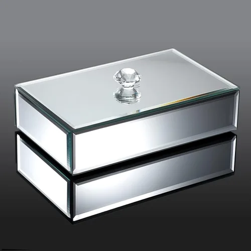 Vista 7 de Hipiwe Joyero con superficie de espejo de cristal, caja de almacenamiento para anillos, aretes, collares, pulseras, organizador de tesoros, caja
