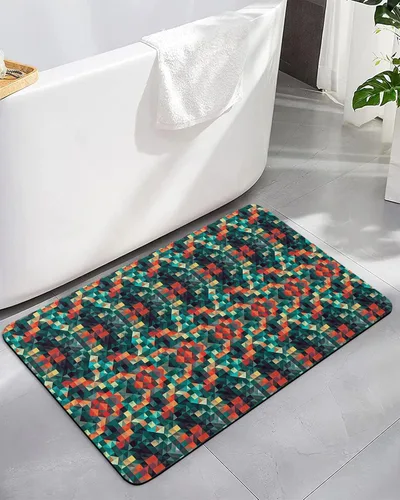 Vista 10 de Tapete de baño a cuadros rojos y verdes para bañera, antideslizante, de secado rápido y absorbente, de tierra de diatomeas, fregadero de ducha