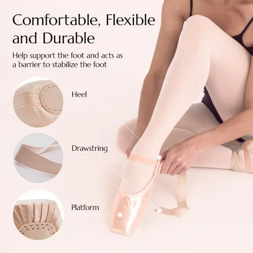 Vista 2 de DoGeek Satin Pointe Shoes for Girls Kids Woman Ribbon Ballet Pointe Shoes with Toe Pads for School or Home