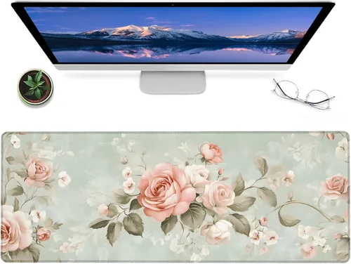 Vista 13 de Alfombrilla de mouse para juegos de margaritas, alfombrilla de escritorio de goma antideslizante de 12 x 31.5 pulgadas con encantador diseño floral
