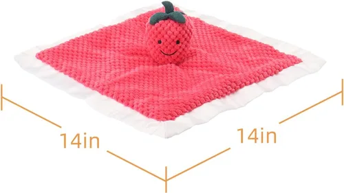Vista 8 de Apricot Lamb Manta de seguridad de frutas rellenas de fresa, manta de personaje para guardería, manta de lujo para acurrucarse de felpa para bebé
