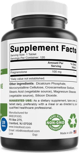 Vista 5 de Brieofood Pregnenolone 100 mg 120 tabletas - Suplemento de equilibrio hormonal