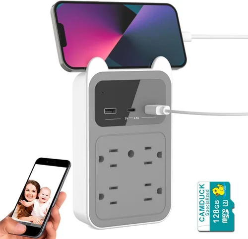 Vista 10 de Cámara con cargador USB, cámara pequeña WiFi, mini cámara inalámbrica nanny Full HD 2K, gran angular de 120° para seguridad interior discreta