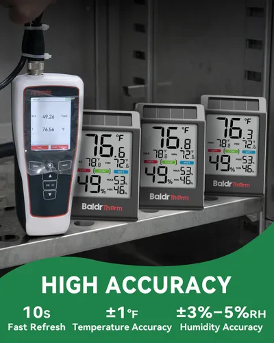 Vista 4 de BALDR Indoor Thermometer Hygrometer, Solar Power with Battery Backup, Large Display, Daily Max/Min & Comfort Indicator Humidity Meter（Black）