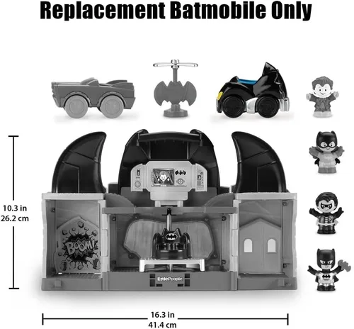 Vista 4 de Pieza de repuesto para Fisher-Price Little People DC Superfriends Deluxe Batcave Playset - HHY77 ~ Reemplazo de Batmobile negro y azul