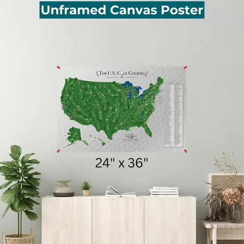 Vista 2 de Póster de lienzo enrollado personalizado, 200 campos de golf, lienzo de EE. UU., 24 x 36 pulgadas, rastreador de campos de golf personalizado