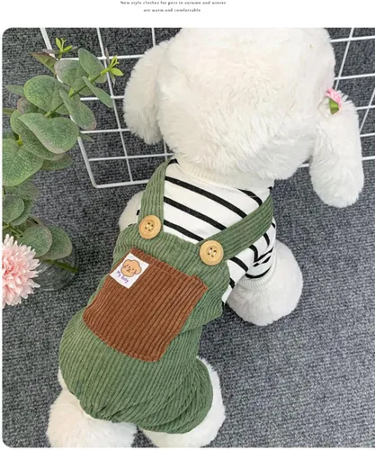 Vista 4 de Ropa para mascotas, overol clásico para perro, ropa para cachorros, overol con peto, pijamas de invierno de Navidad para perros, overol