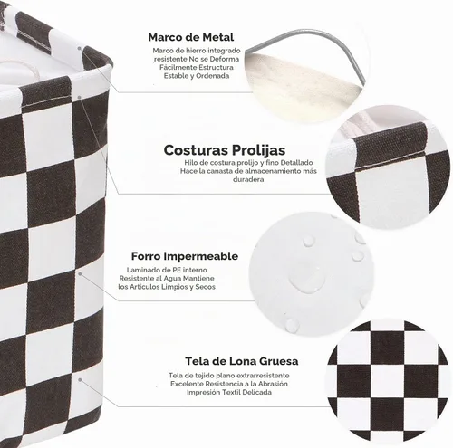 Vista 5 de Hinwo Cubos de almacenamiento de lona plegables con asas, 11 pulgadas Tablero de ajedrez negro