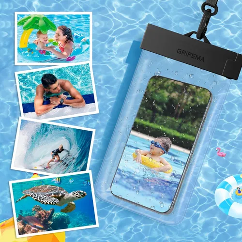 Vista 7 de GRIFEMA Funda impermeable para teléfono, paquete de 2 fundas impermeables para teléfono IPX8, transparente, para pantalla de natación, bolsa