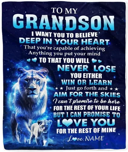 Vista 32 de Manta personalizada con texto en inglés «To My Grandson from Grandma Grandpa You Will Never Lose Lion Nison», manta de forro polar personalizada