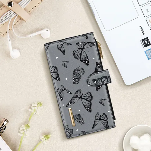 Vista 6 de Billetera de mujer con bloqueo RFID de gran capacidad, organizador multitarjetas, billetera plegable para mujer con bolsillo con cremallera