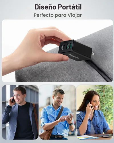 Vista 6 de Bloque de carga USB C, cargador de pared USB C de 40 W, adaptador de corriente PD de doble puerto, enchufe de pared QC USB C, bloque de carga rápida