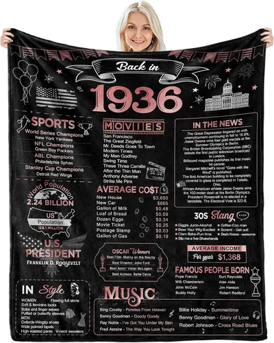 Vista 13 de Regalos de cumpleaños 90 para mujeres y hombres – Regreso en 1936-90 años, regalos de cumpleaños para hombres, manta de 60 pulgadas de largo x 50