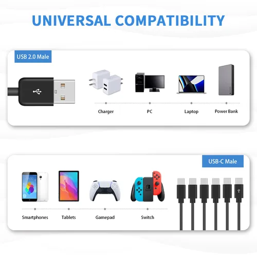 Vista 5 de Poyiccot Cable divisor USB C, 6 en 1, USB 2.0 tipo A a 6 tipo C, cable de carga macho con carga rápida de 3 A para Android, Samsung, tableta, 1.5