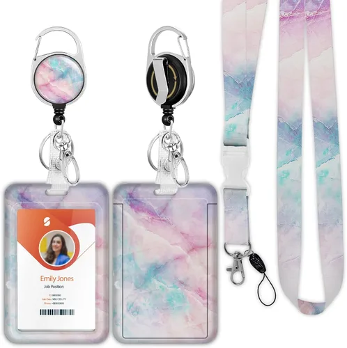 Vista 36 de Soporte para tarjetas de identificación con cordón, soporte retráctil para tarjetas de identificación, correa desmontable para el cuello con carrete
