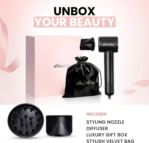 Vista 6 de ELLA BELLA® Secador de Cabello de Plasma Compacto, Secador de Cabello con Tecnología de Plasma Avanzada con Pantalla Digital, Secado Rápido, Bajo