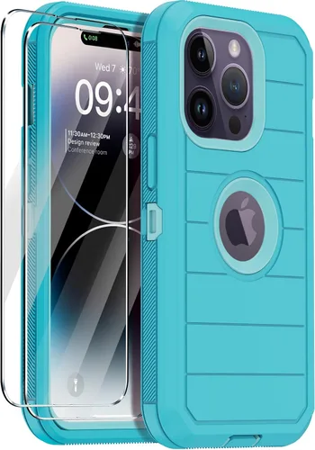 Vista 17 de Funda para iPhone 14 Pro Max con 2 protectores de pantalla, resistente de servicio pesado a prueba de golpes, protección contra caídas, resistente