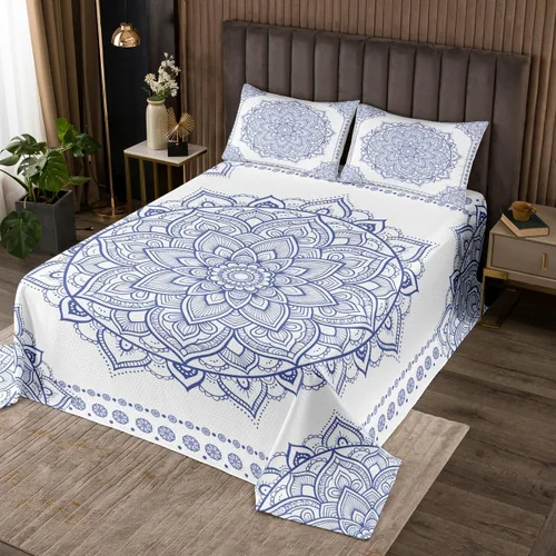 Vista 11 de Erosebridal Juego de colcha de mandala rosa tamaño individual para niñas y mujeres, juego de ropa de cama floral hippie juego de colcha estética